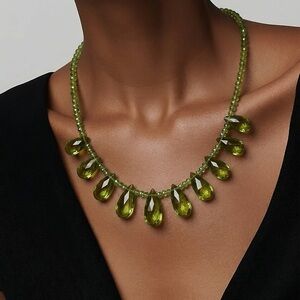 Olive Green Teardrop Beaded Necklace!